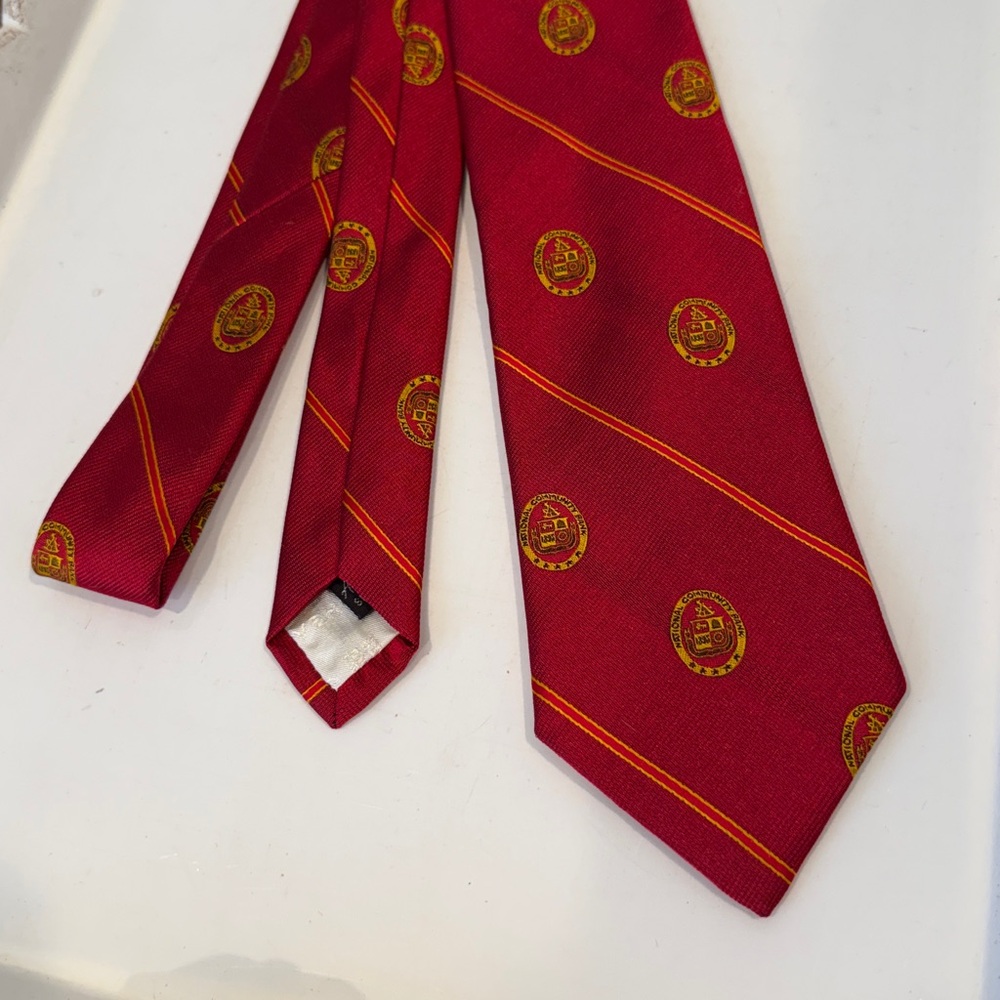 Vintage Givenchy National Community Bank Promotional Silk Red & Gold Men's Tie